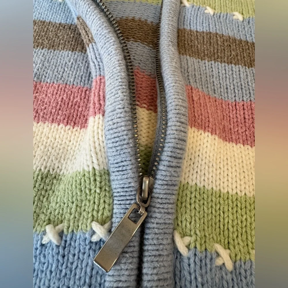 Crazy Horse Spring Shades Striped Knit Sweater,Hooded Zip Up, Cute Detail - Picture 7 of 11